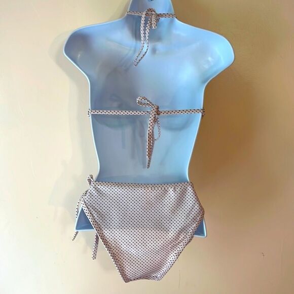Cream and Black Micro Polka Dot String Bikini Sz OS - Picture 3 of 3